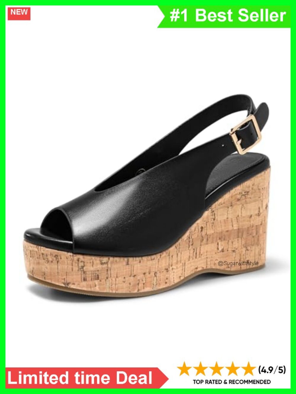 Platform Wedge Sandals Open Peep Toe Slingback Cork High Heels Summer Beach